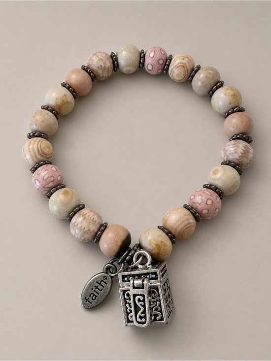 Jilzarah Jewelry - JILZARAH Pink Ceramic Bead Stretch Bracelet Faith Prayer Box Charm